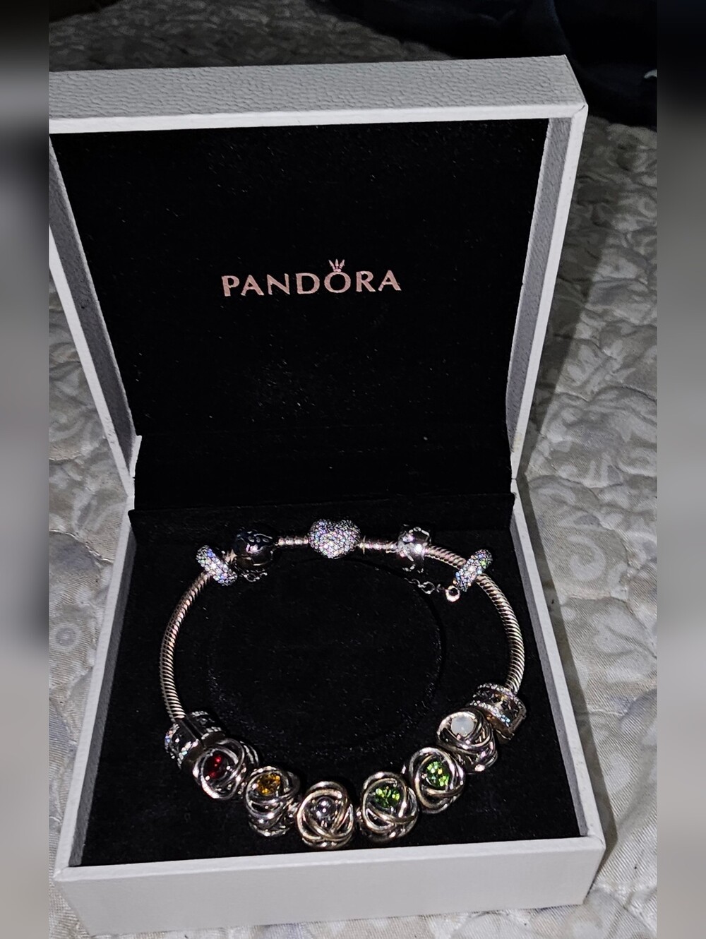 Pandora Silver Multi-Stone Charm Bracelet - Pink Accents